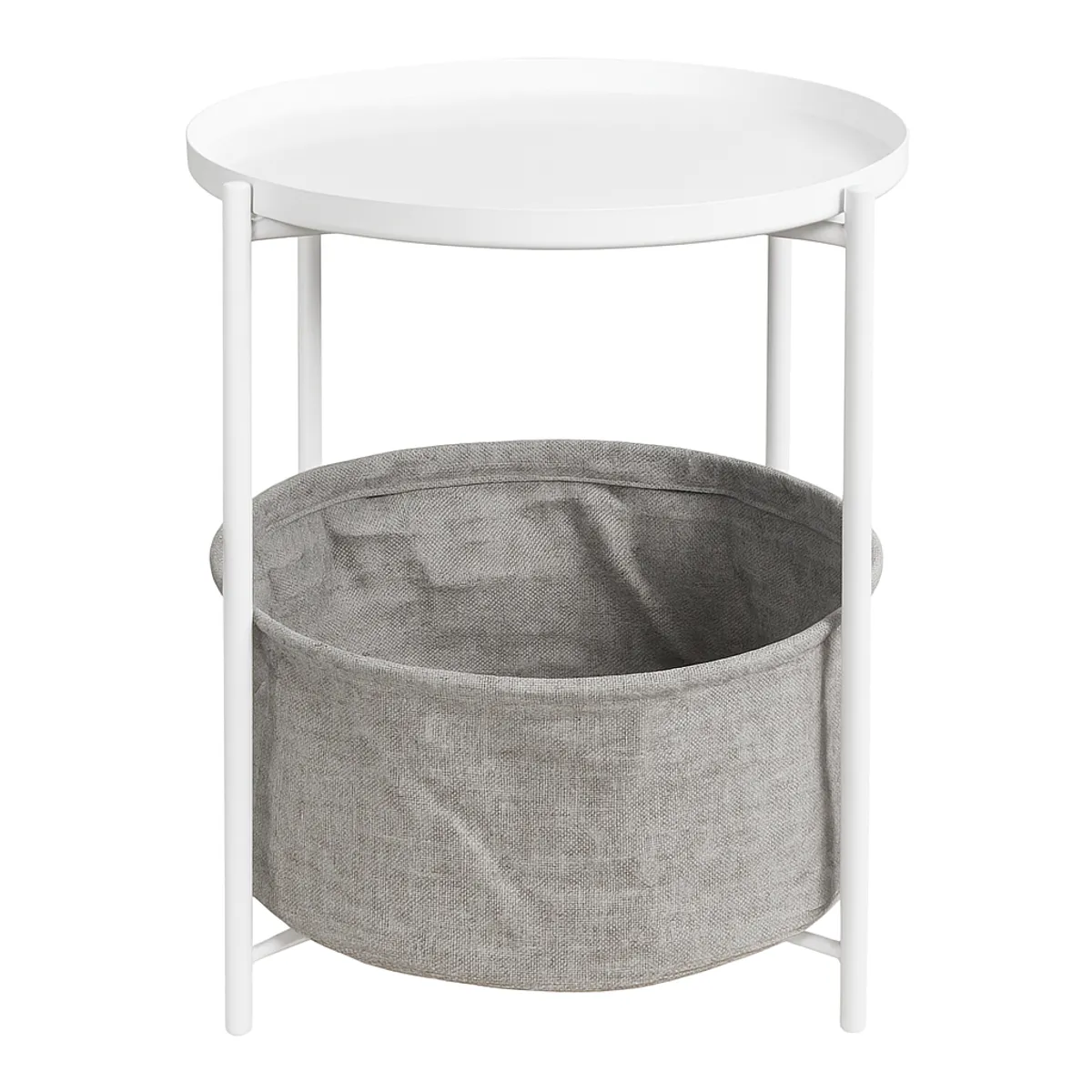 MOBOI - Mesa Lateral Auxiliar 2 Niveles con Cesta 42x42x52cm Blanco