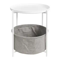 MOBOI - Mesa Lateral Auxiliar 2 Niveles con Cesta 42x42x52cm Blanco