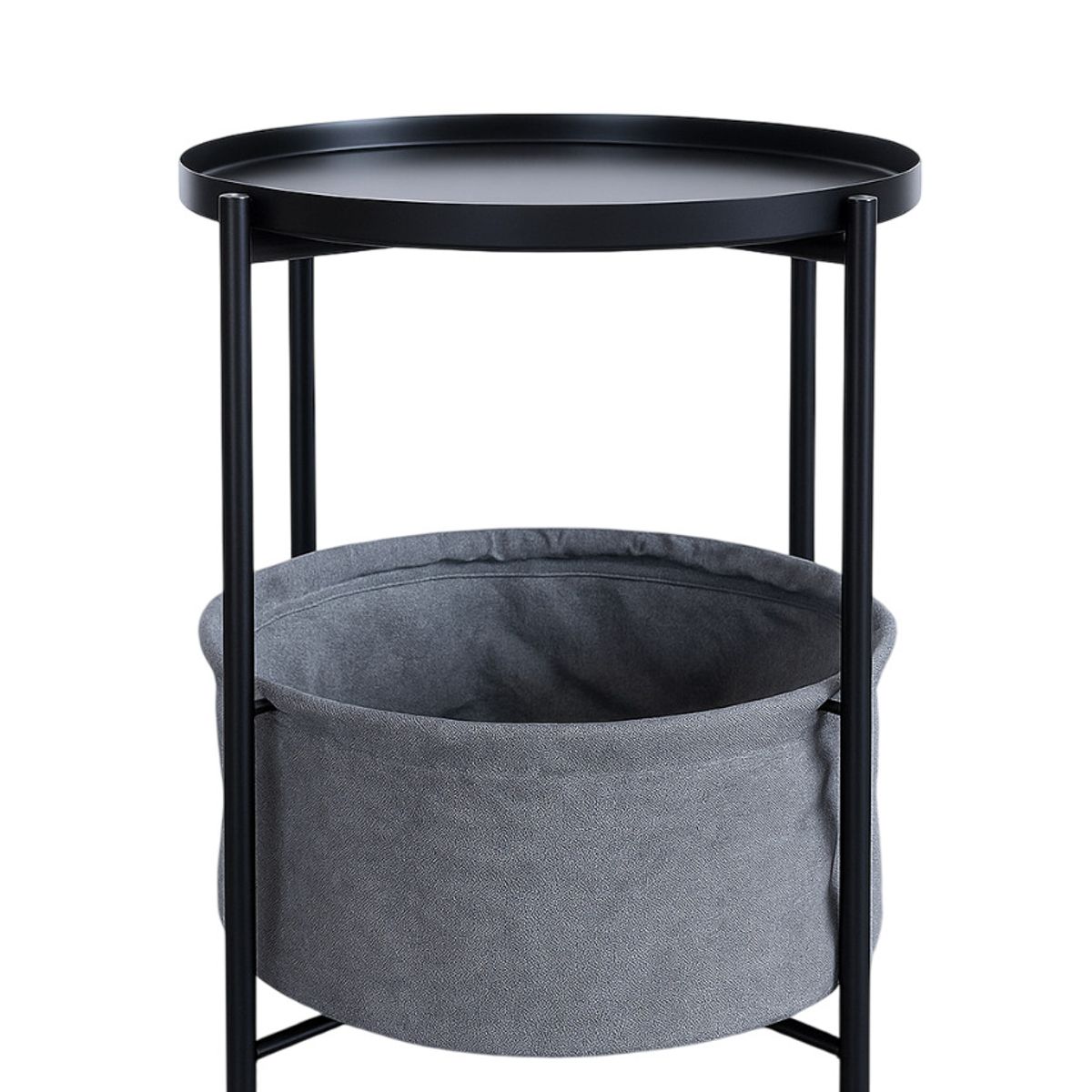 MOBOI - Mesa Lateral Auxiliar 2 Niveles con Cesta 42x42x52cm Negro