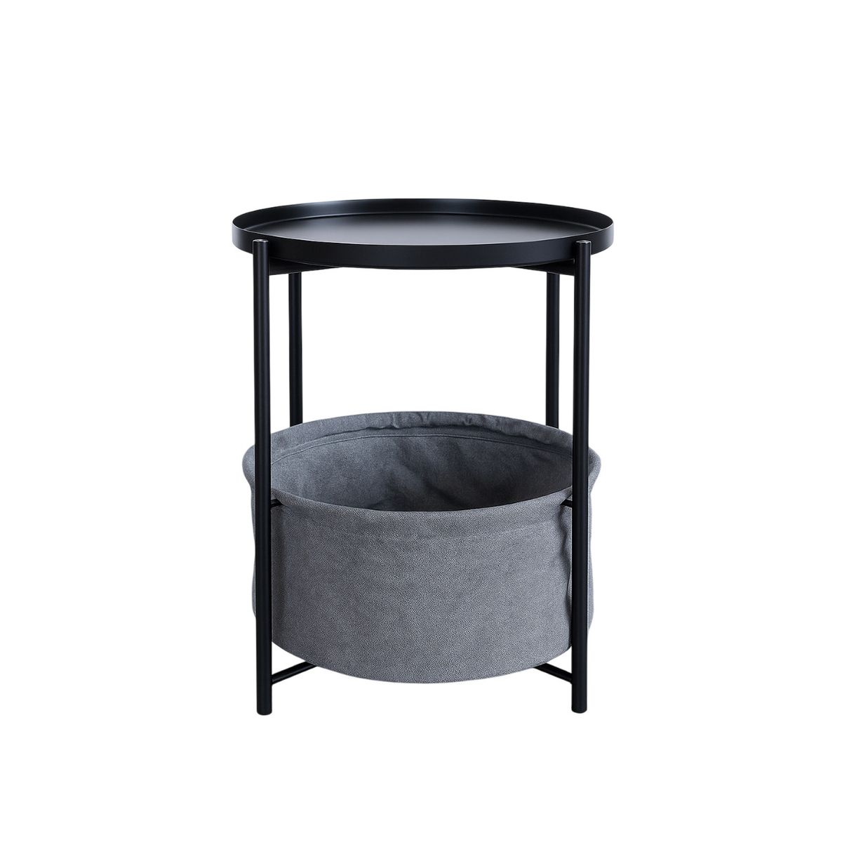 MOBOI - Mesa Lateral Auxiliar 2 Niveles con Cesta 42x42x52cm Negro