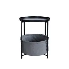 MOBOI - Mesa Lateral Auxiliar 2 Niveles con Cesta 42x42x52cm Negro