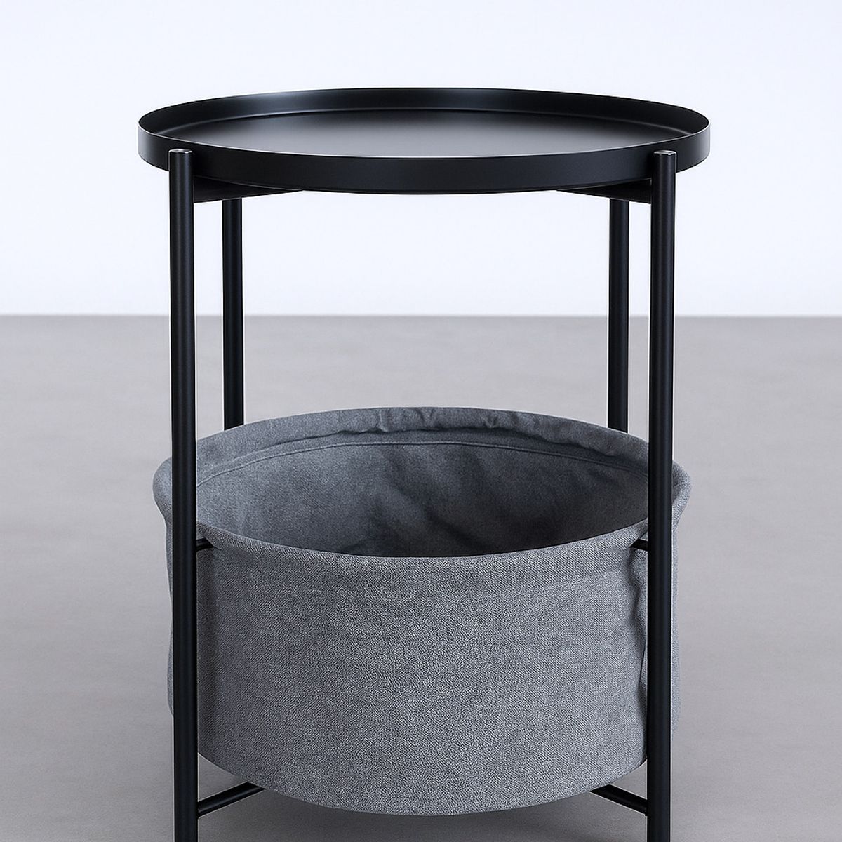 MOBOI - Mesa Lateral Auxiliar 2 Niveles con Cesta 42x42x52cm Negro