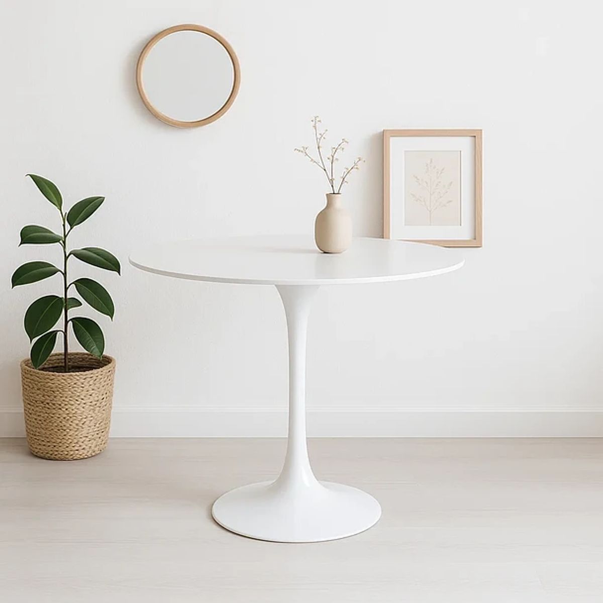 MOBOI - Mesa Comedor Redonda Tulip Clasica 80cm Diametro Blanca