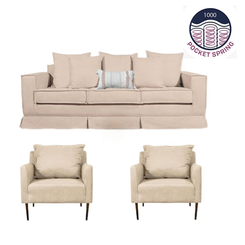 MUNDO LIVING - Living 311 Sahara Beige Sofa 3 cuerpos + 2 poltronas resortes