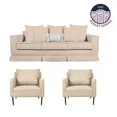 MUNDO LIVING - Living 311 Sahara Beige Sofa 3 cuerpos + 2 poltronas resortes