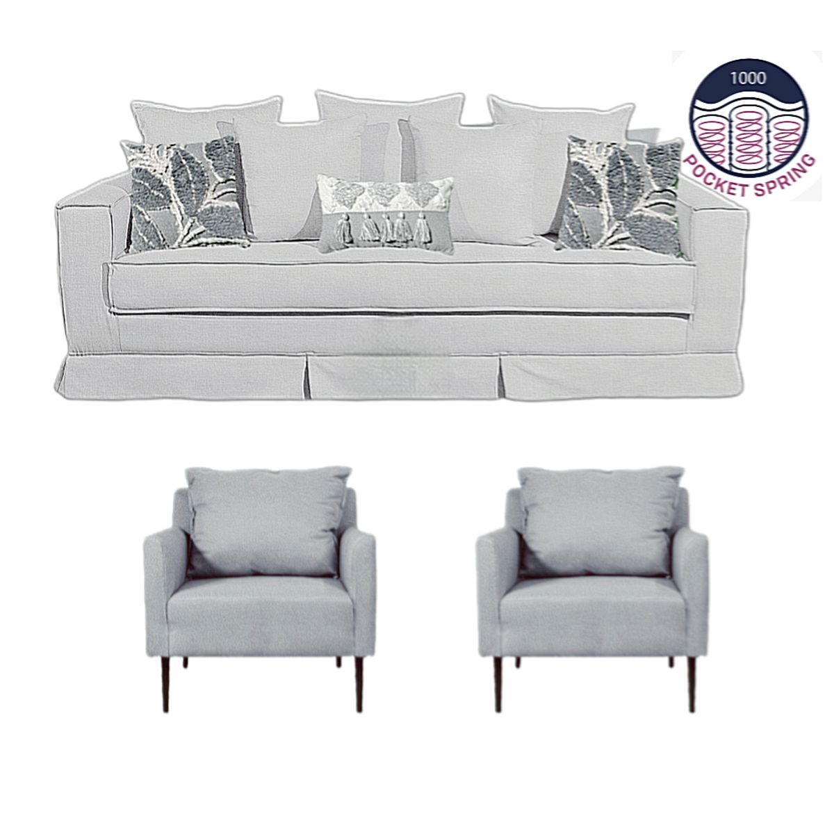 MUNDO LIVING - Living 311 Lucio Gris claro Sofa 3 cuerpos + 2 poltronas resortes