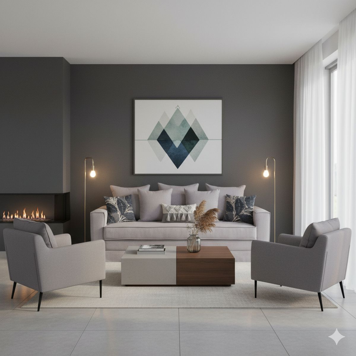 MUNDO LIVING - Living 311 Lucio Gris claro Sofa 3 cuerpos + 2 poltronas resortes