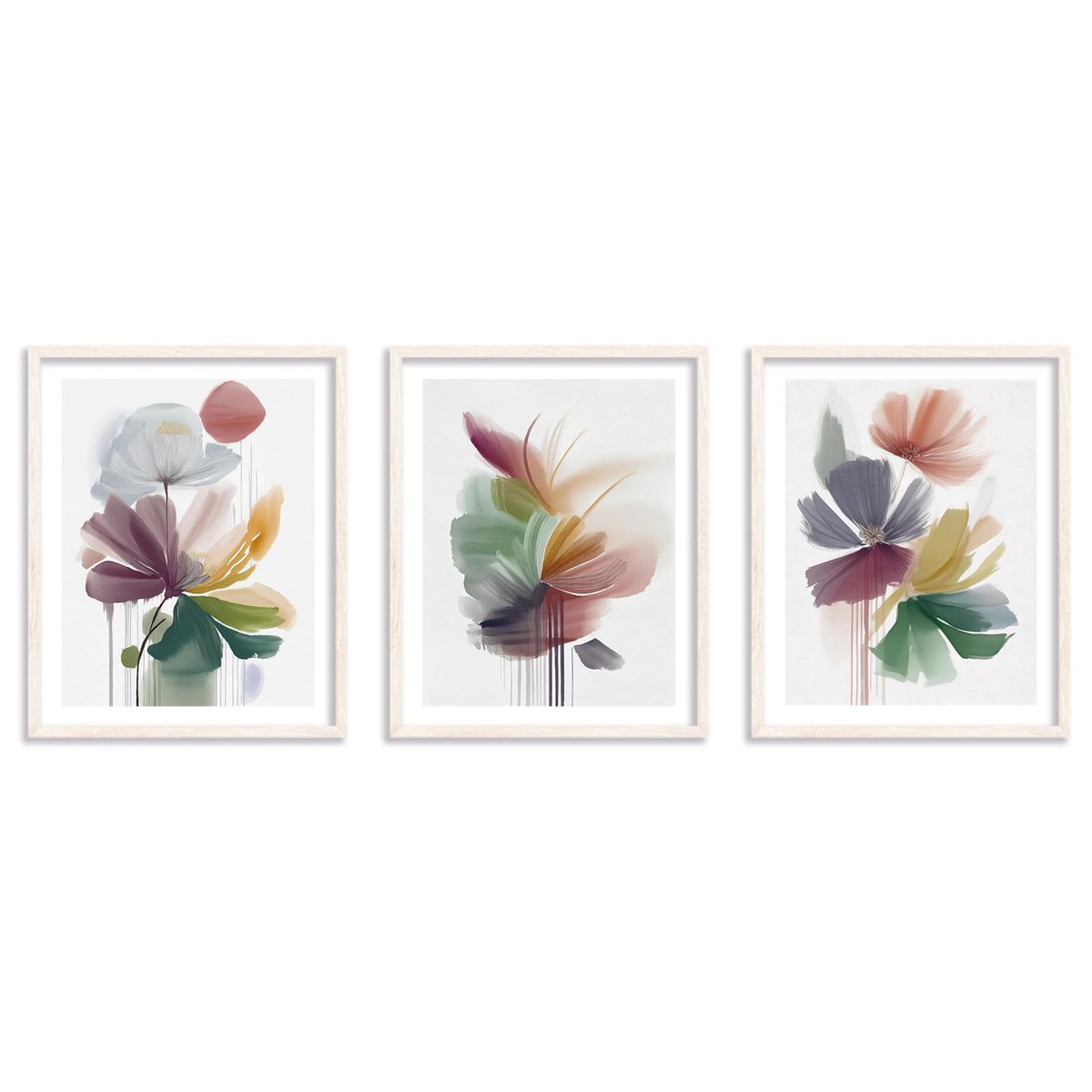 GENERICO - Tríptico Jardín Onírico 40x50 cm colores suaves pastel