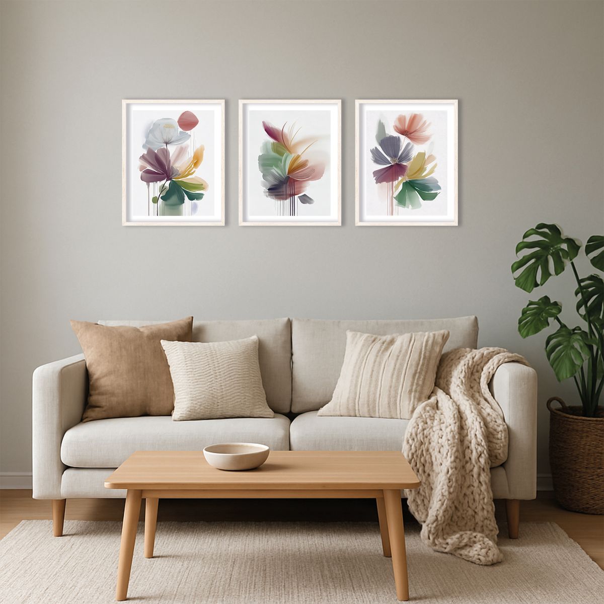 GENERICO - Tríptico Jardín Onírico 40x50 cm colores suaves pastel