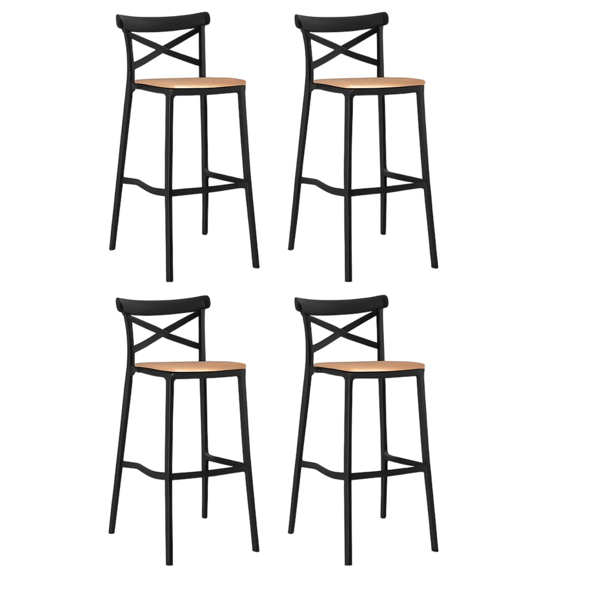 MOBOI - Pack 4 Taburetes Crossback Danubio Piso de Bar o Terraza 66cm Negro