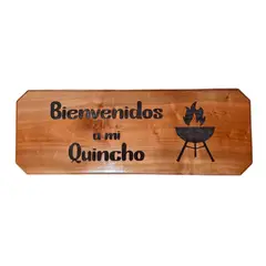 CUMBRES ARTESANIAS NATIVAS - Letrero Bienvenido a Mi Quincho Madera Roble