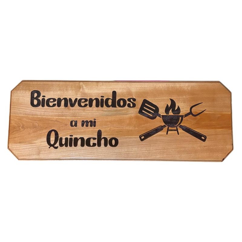 CUMBRES ARTESANIAS NATIVAS - Letrero Bienvenido a Mi Quincho Madera Roble