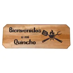 CUMBRES ARTESANIAS NATIVAS - Letrero Bienvenido a Mi Quincho Madera Roble