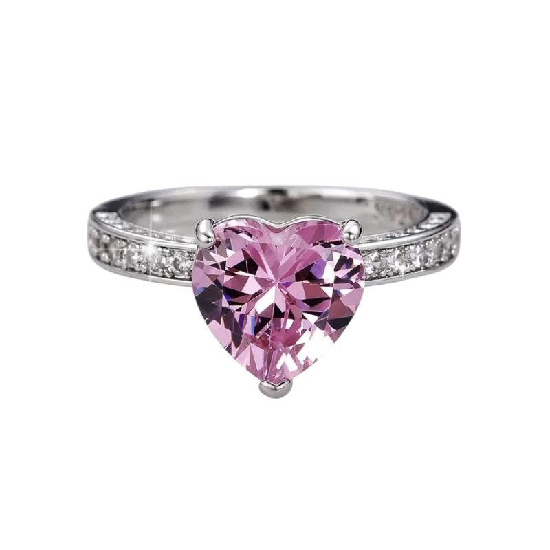GENERICO - Anillo de Compromiso o Promesa con Piedra en Forma de Corazón Rosa
