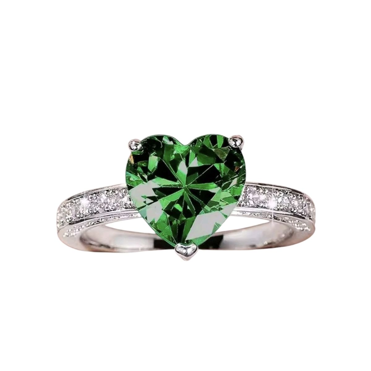 GENERICO - Anillo de Compromiso o Promesa con Piedra Corazón Verde Esmeralda