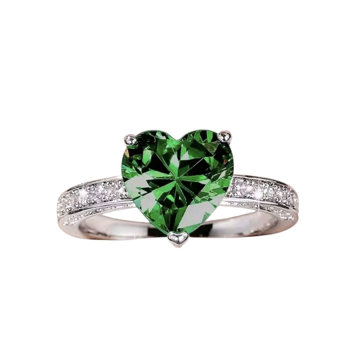 GENERICO - Anillo de Compromiso o Promesa con Piedra Corazón Verde Esmeralda