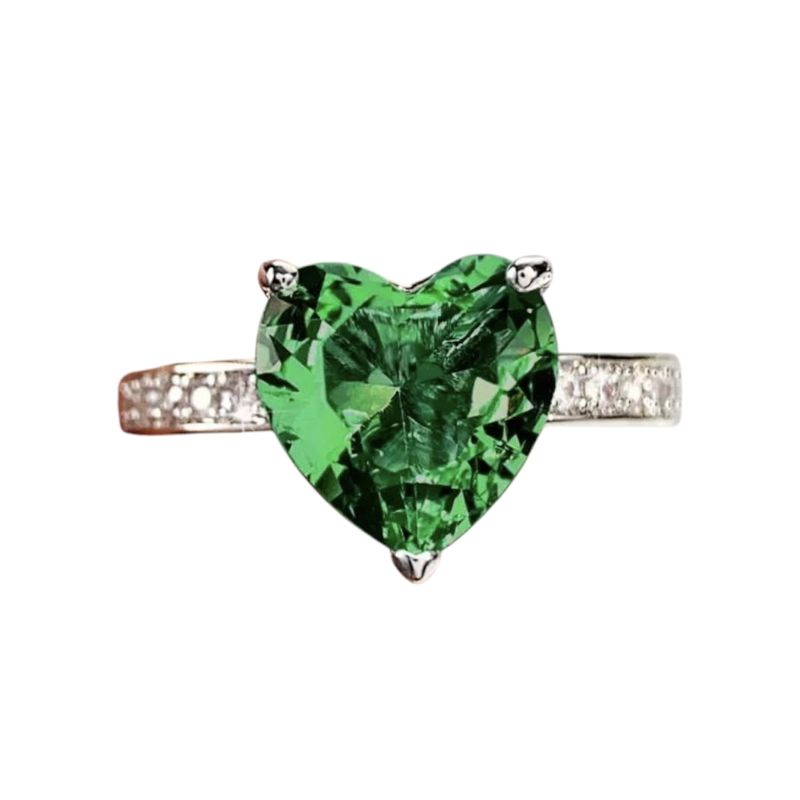 GENERICO - Anillo de Compromiso o Promesa con Piedra Corazón Verde Esmeralda