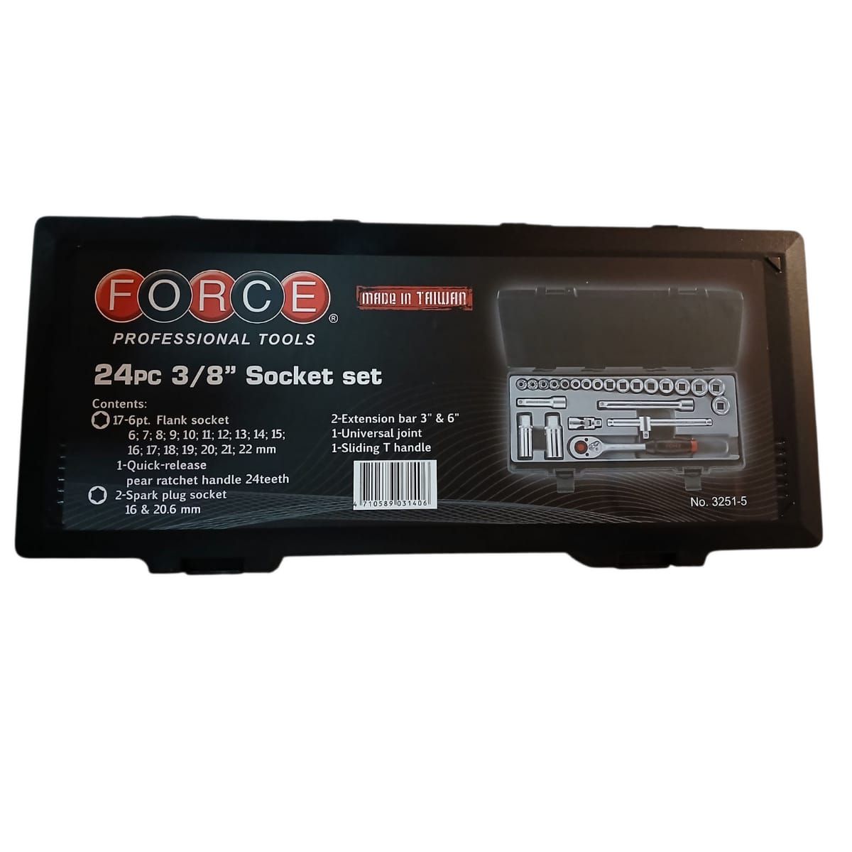 FORCE - Juego de Dados Force 3251-5 - 24 Piezas Hexagonales Mando 3/8″ Cromo Vanadio – Uso Profesional