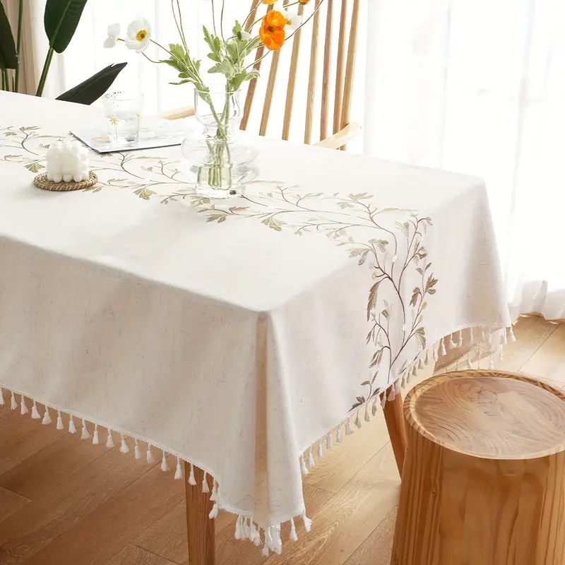 PUREPOWER - Mantel Lino Elegante 140x200cm Lavable - Diseño Plumas - Multiusos