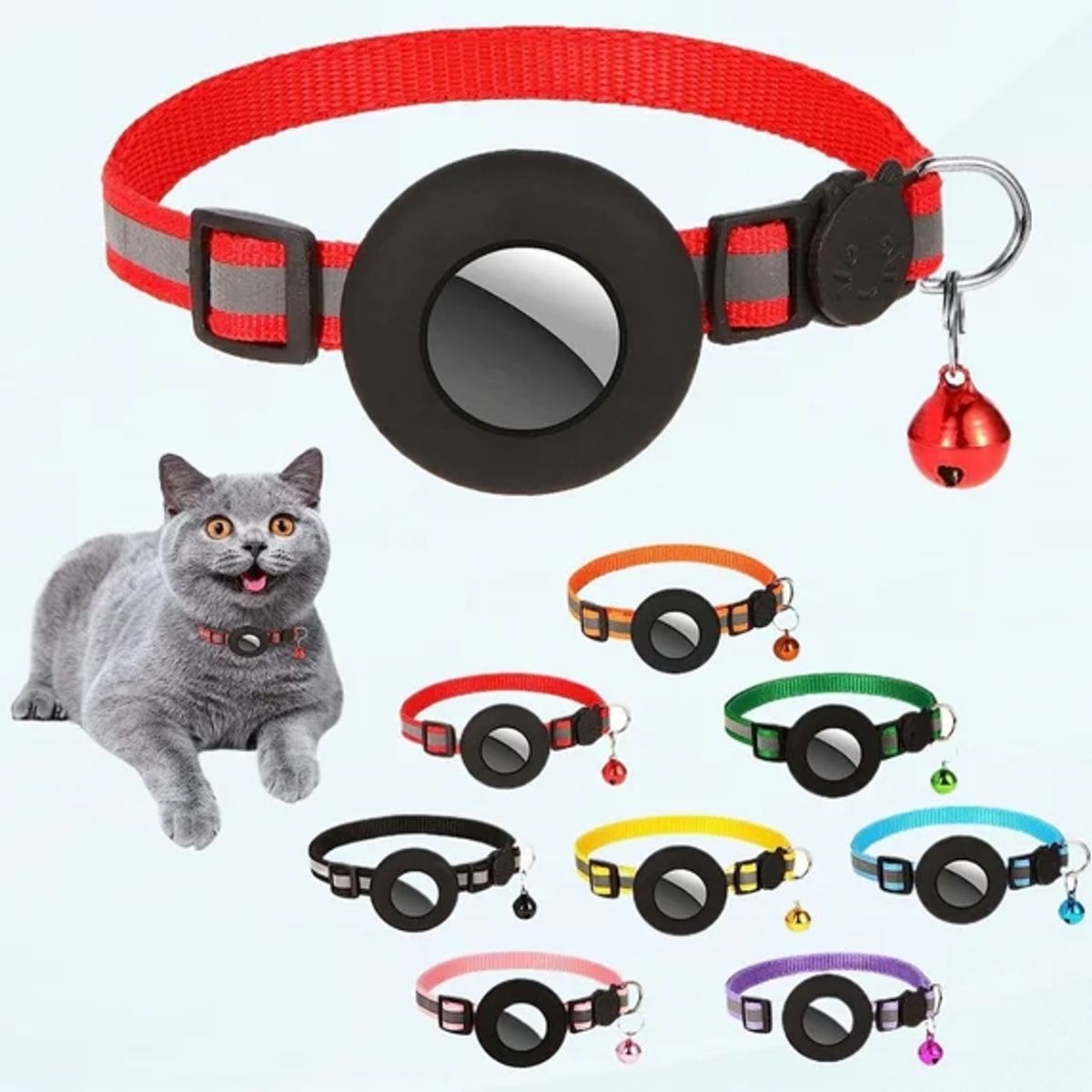 GENERICO - Collar mascota tela con funda para Airtag ROJO Talla S