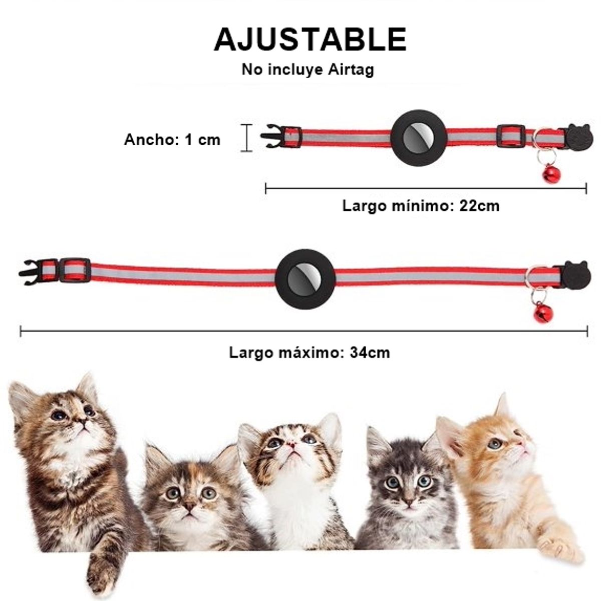 GENERICO - Collar mascota tela con funda para Airtag ROJO Talla S