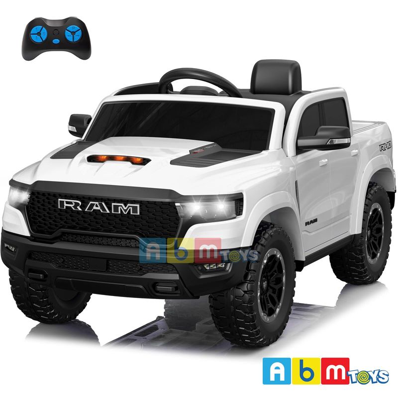 ABMTOYS - Ram 4×4 Real Asiento Ecocuero y Ruedas de goma Blanca