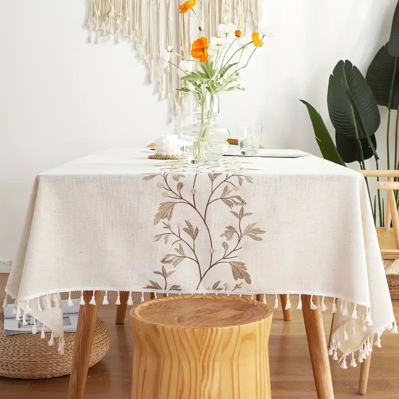 PUREPOWER - Mantel Lino Elegante 140x260cm Lavable - Diseño Plumas - Multiusos