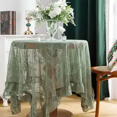 PUREPOWER - Mantel Redondo Encaje Vintage Francés Φ150cm con Flores para Bodas