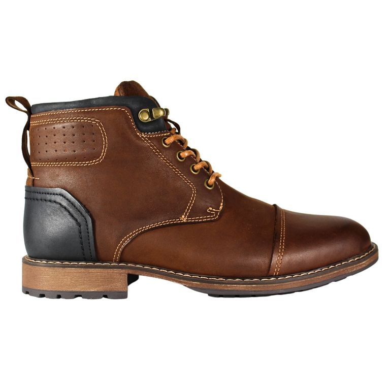 Bota Casual Hombre Estilo Militar Cuero Con Cordones Negro