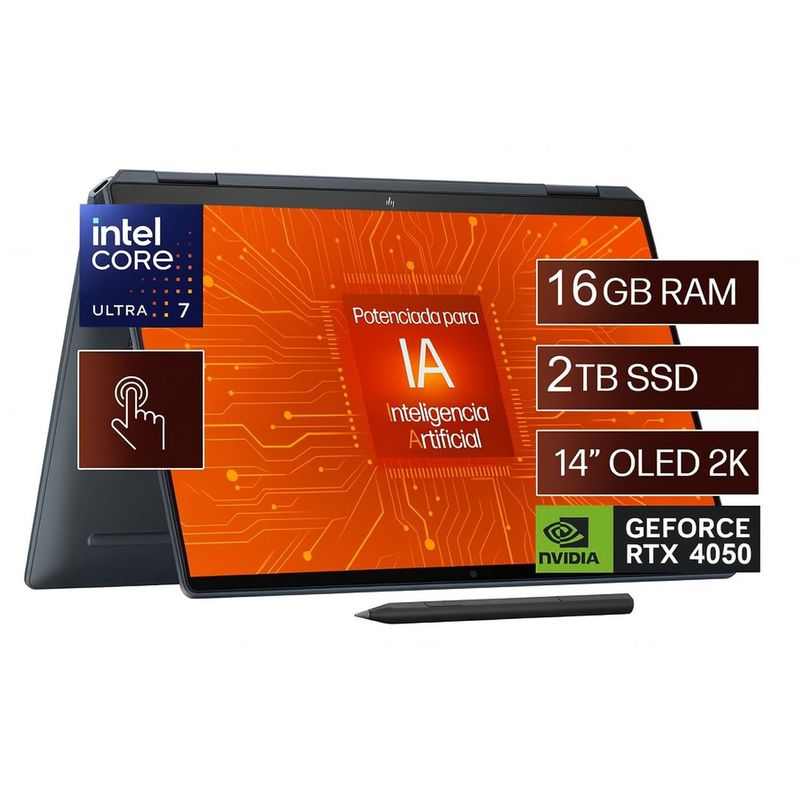 HP - NOTEBOOK GAMER HP SPECTRE X360 16" 2.8K 2-EN-1 TOUCH ULTRA 7 155H SSD 2TB 16GB NVIDIA RTX 4050