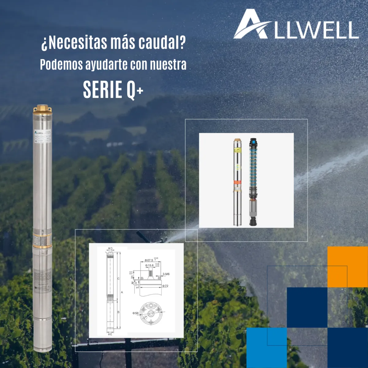ALLWELL - Bomba Sumergible Pozo Profundo 3puLG 05hp Q+