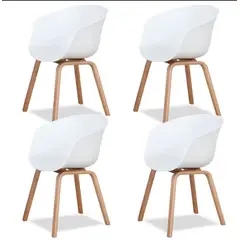 HABITA2 CHILE - Pack 4 Sitial Serenity base polipropileno patas metalicas simil madera - Blanco