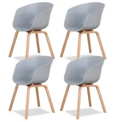 HABITA2 CHILE - Pack 4 Sitial Serenity base polipropileno patas metalicas simil madera - Gris