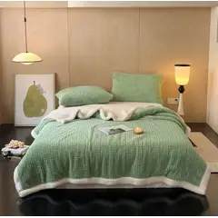 GENERICO - Frazada de Polar y Chiporro - Manta termica 2 plazas Verde