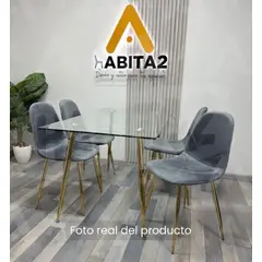 HABITA2 CHILE - COMEDOR PRINCE TERCIOPELO TRENDYTOP GOLD 130 CM - 4 PUESTO GRIS