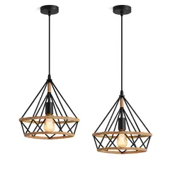 GENERICO - Pack X2 Lampara Colgante Rustica Vintage Diamante Con Cañamo