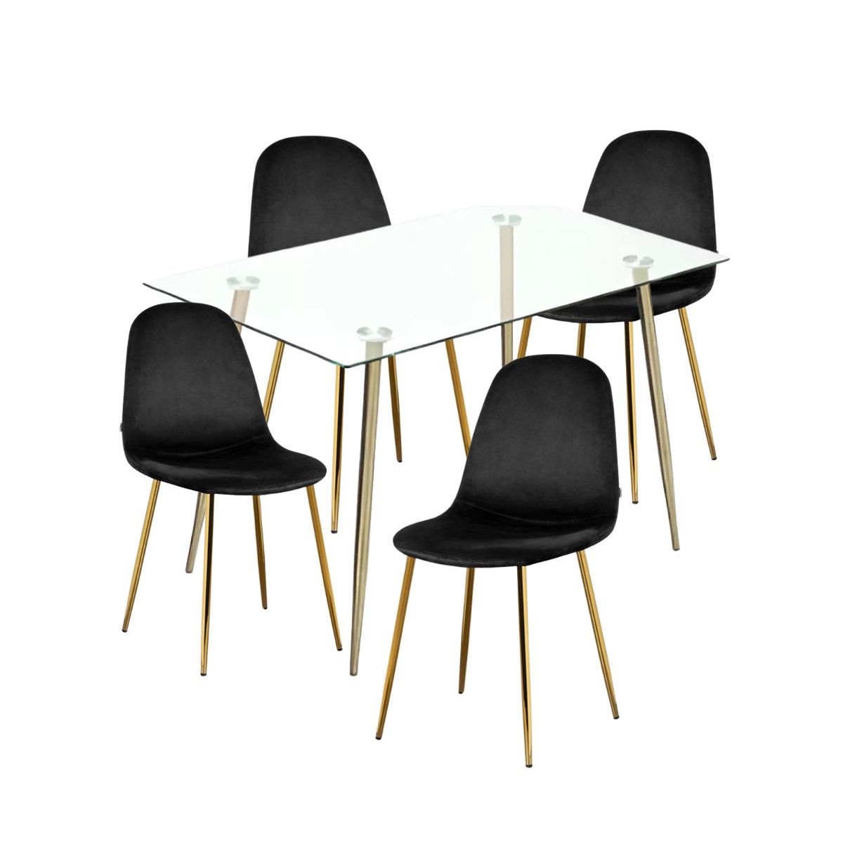 HABITA2 CHILE - COMEDOR PRINCE TERCIOPELO TRENDYTOP GOLD 130 CM - 4 PUESTO NEGRO…