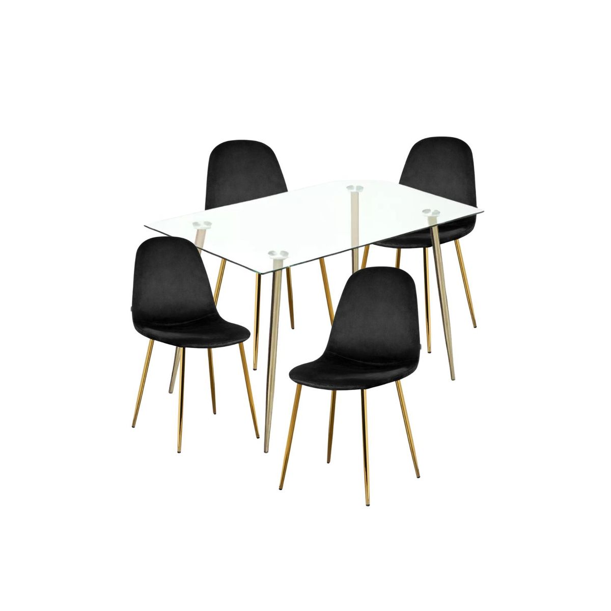 HABITA2 CHILE - COMEDOR PRINCE TERCIOPELO TRENDYTOP GOLD 130 CM - 4 PUESTO NEGRO…