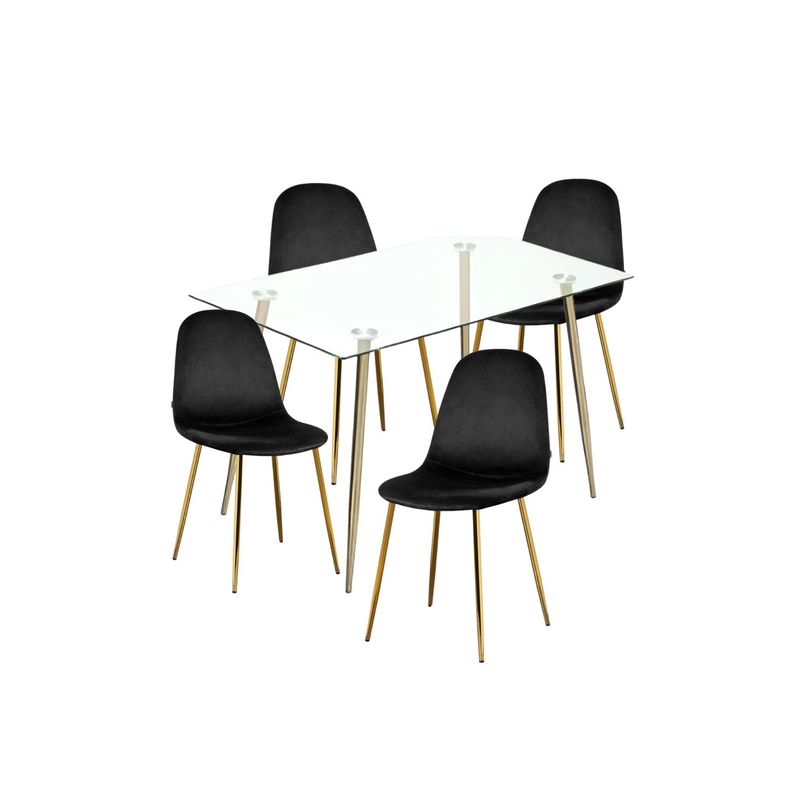 HABITA2 CHILE - COMEDOR PRINCE TERCIOPELO TRENDYTOP GOLD 130 CM - 4 PUESTO NEGRO