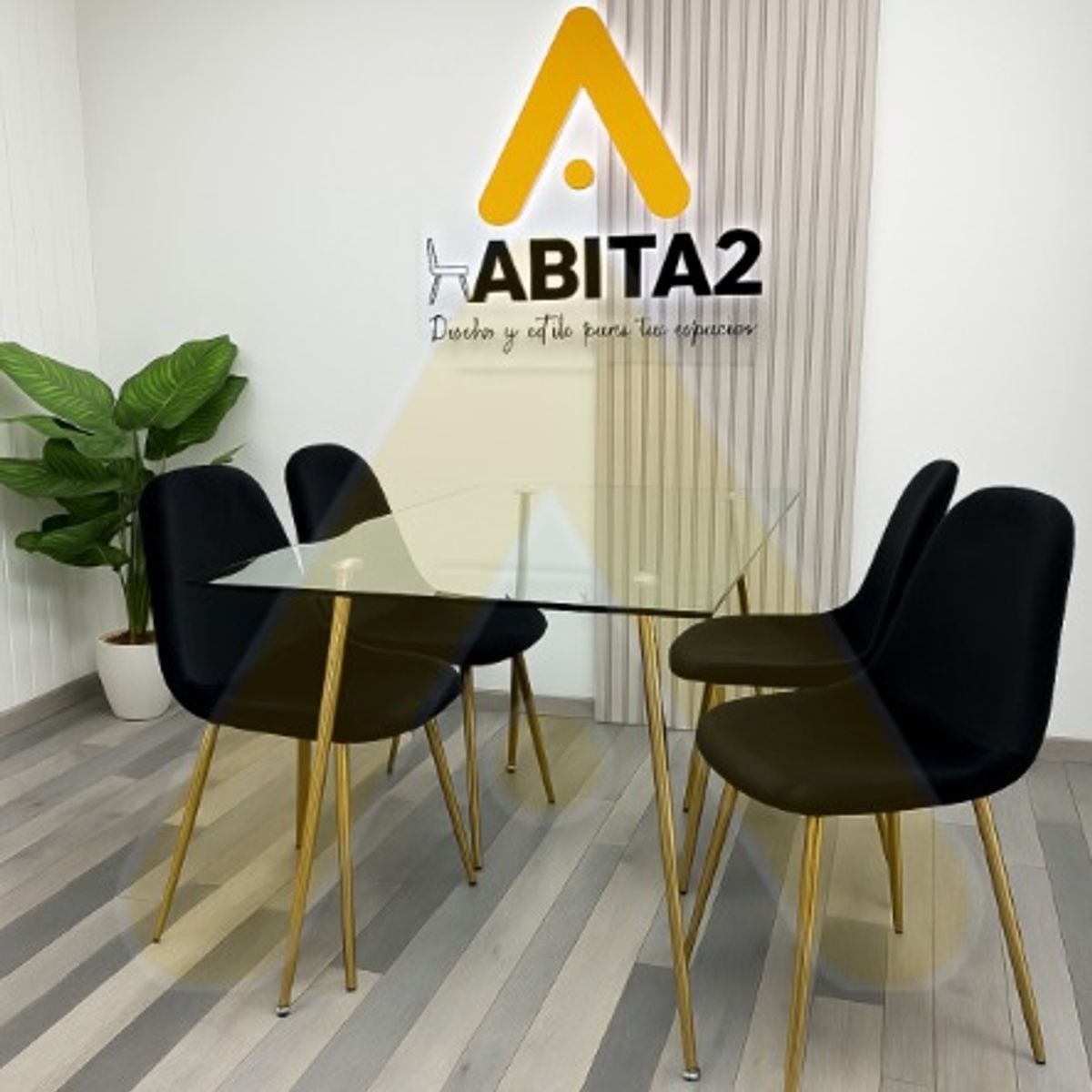 HABITA2 CHILE - COMEDOR PRINCE TERCIOPELO TRENDYTOP GOLD 130 CM - 4 PUESTO NEGRO…