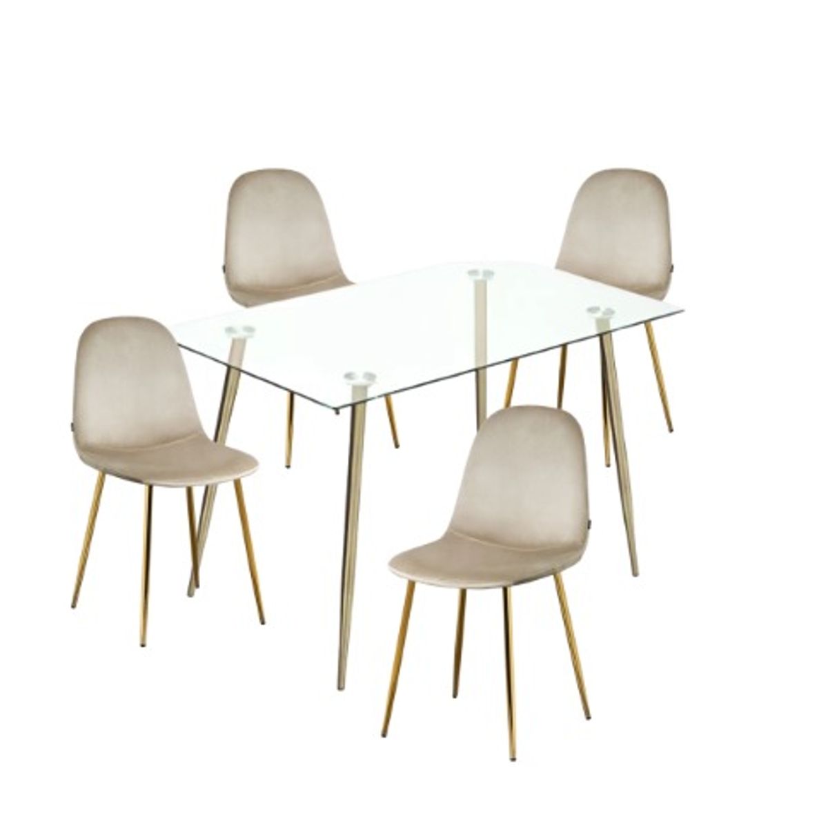 HABITA2 CHILE - COMEDOR PRINCE TERCIOPELO TRENDYTOP GOLD 130 CM - 4 PUESTO BEIGE…