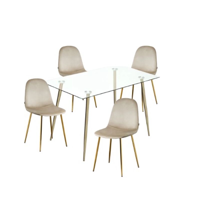 HABITA2 CHILE - COMEDOR PRINCE TERCIOPELO TRENDYTOP GOLD 130 CM - 4 PUESTO BEIGE