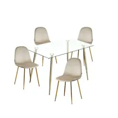 HABITA2 CHILE - COMEDOR PRINCE TERCIOPELO TRENDYTOP GOLD 130 CM - 4 PUESTO BEIGE