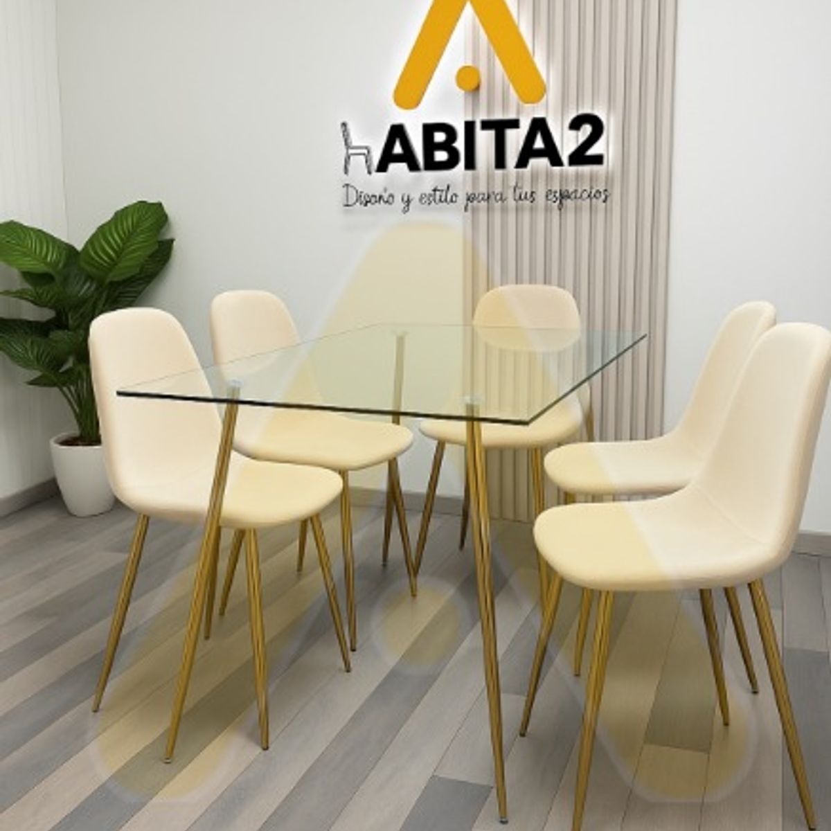 HABITA2 CHILE - COMEDOR PRINCE TERCIOPELO TRENDYTOP GOLD 130 CM - 4 PUESTO BEIGE…