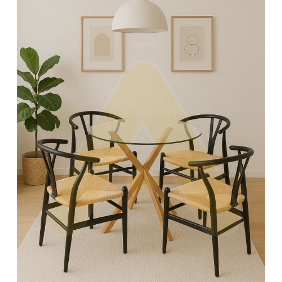 HABITA2 CHILE - COMEDOR NORDIC WISH DE MADERA 100 - 4 PUESTO NEGRO ASIENTO NATURAL…