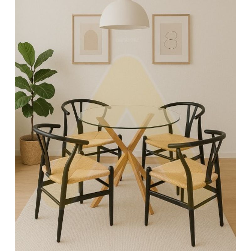 HABITA2 CHILE - COMEDOR NORDIC WISH DE MADERA 100 - 4 PUESTO NEGRO ASIENTO NATURAL