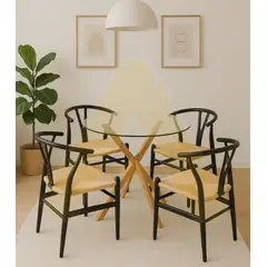 HABITA2 CHILE - COMEDOR NORDIC WISH DE MADERA 100 - 4 PUESTO NEGRO ASIENTO NATURAL
