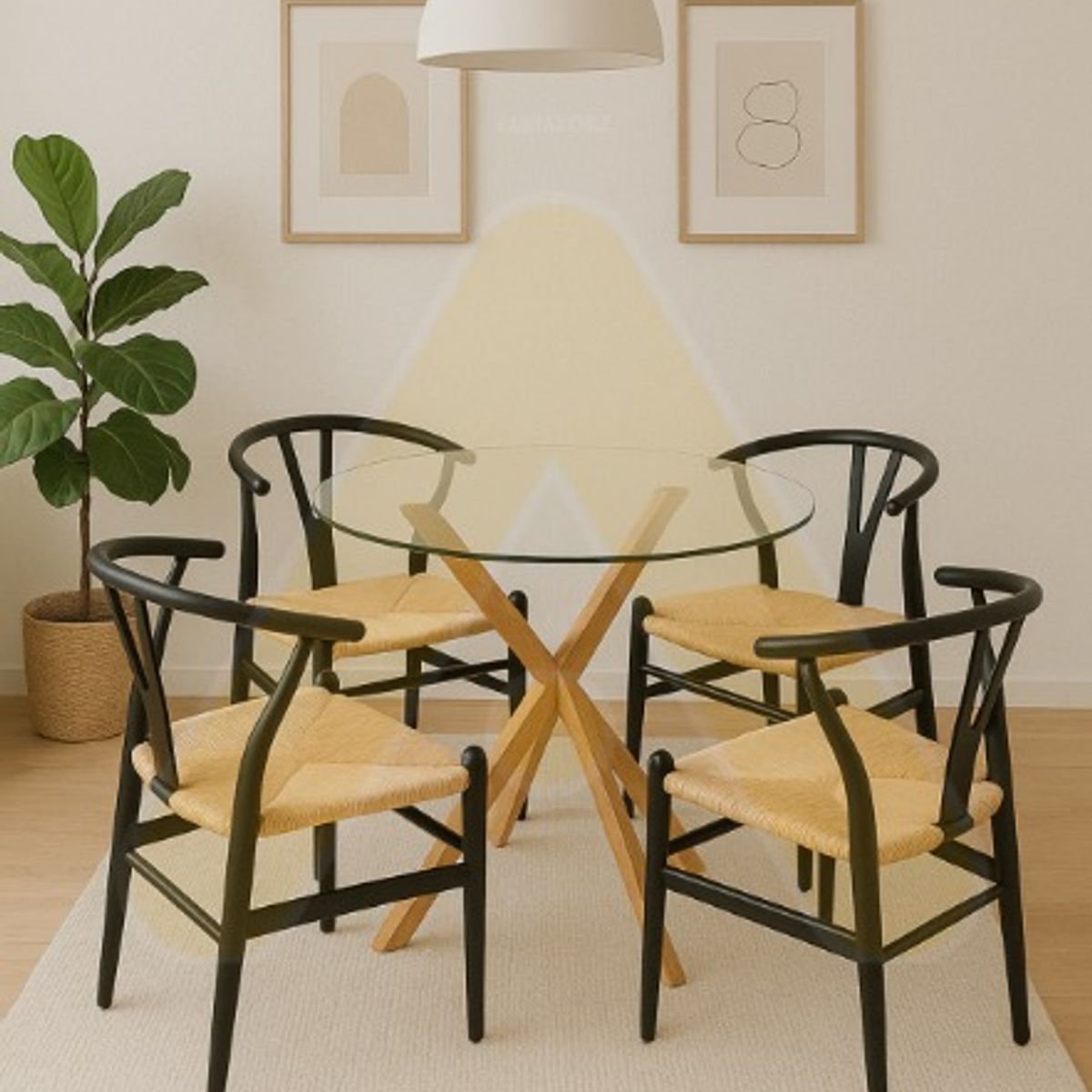 HABITA2 CHILE - COMEDOR NORDIC WISH DE MADERA 120 - 4 PUESTO NEGRO ASIENTO NATURAL…