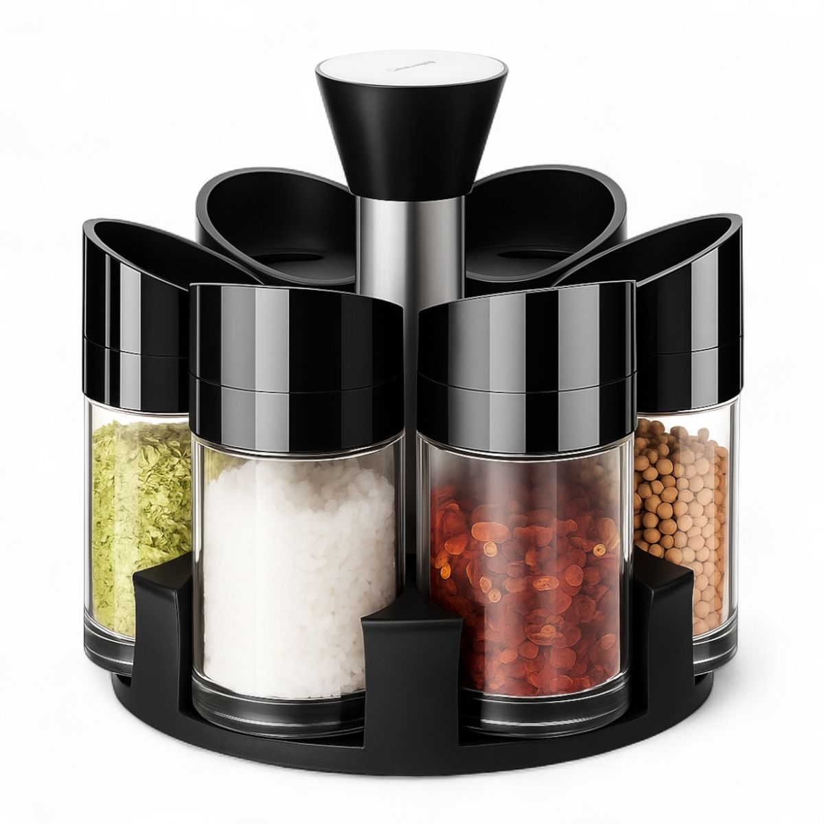 JAVIMATE - SET 6 ESPECIEROS GIRATORIO COCINA VIDRIO CONDIMENTOS