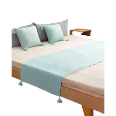 GENERICO - PIECERA MAS 2 FUNDAS CON POMPONES VERDE MENTA